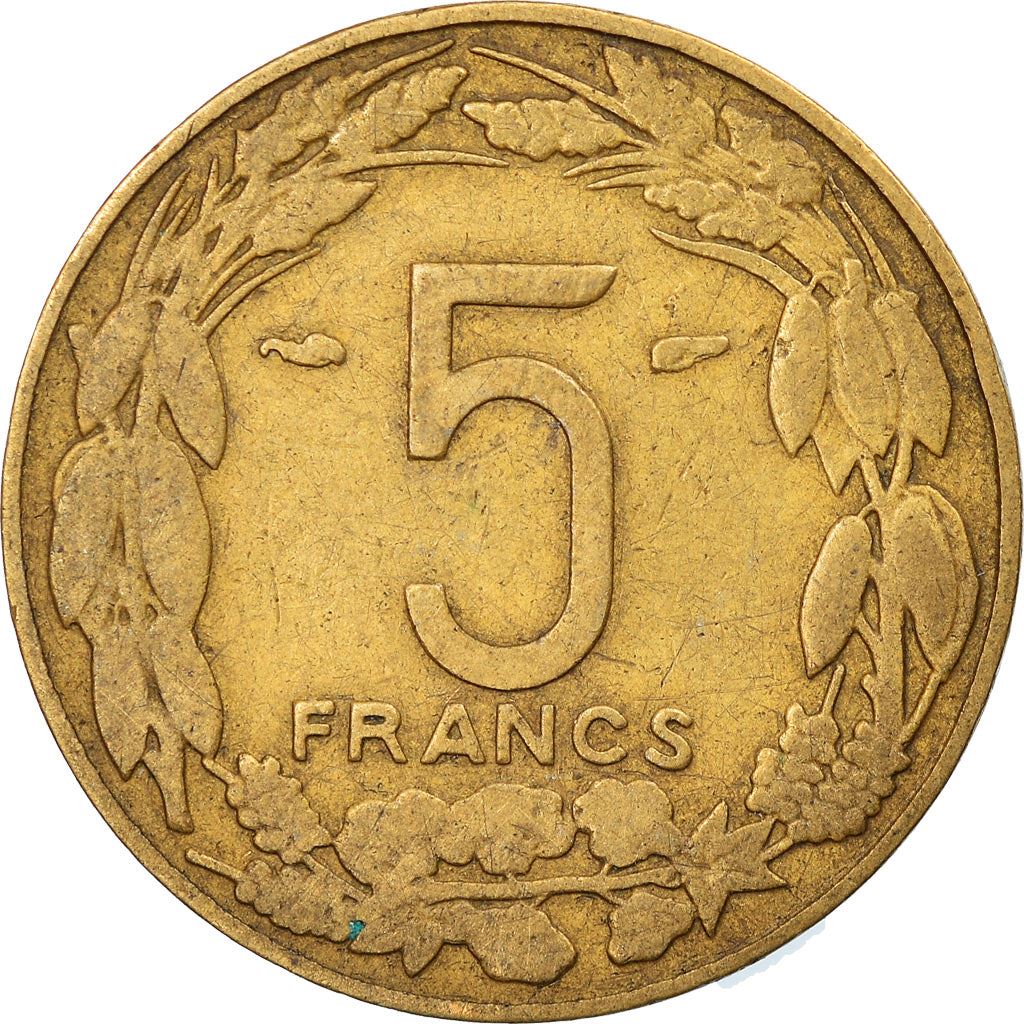 French Equatorial Africa | 5 Francs Coin | Antelope | Crops | Wreath | Km:10 | 1958
