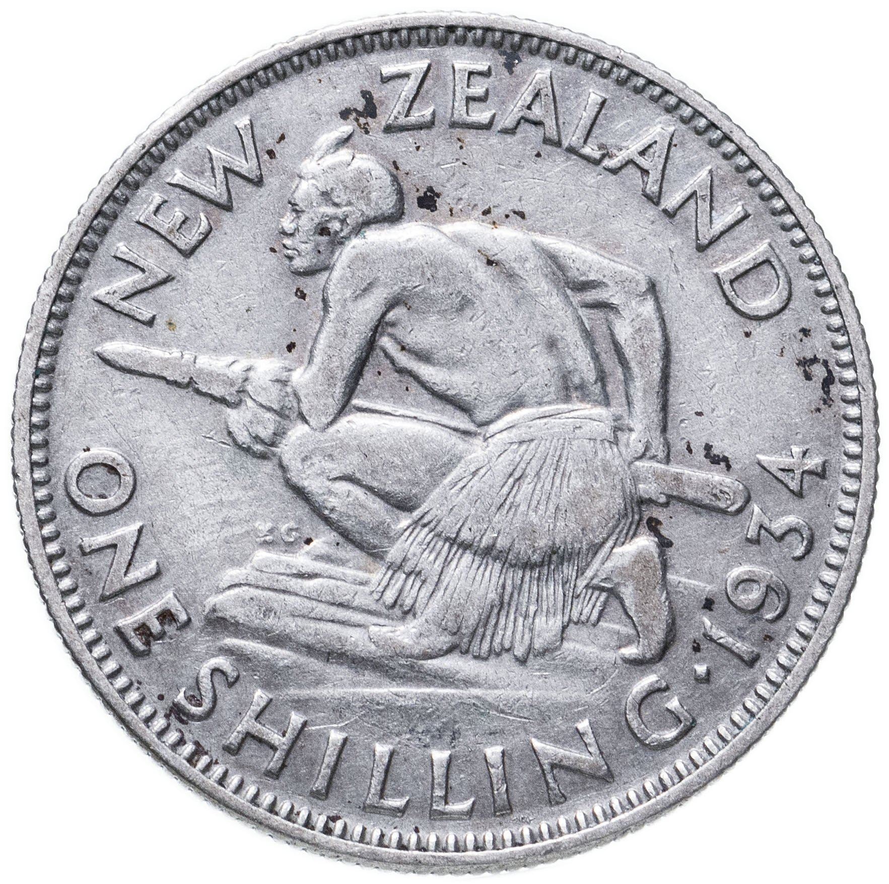 New Zealand | 1 Shilling Coin | George V | Maori Warrior | Km:3 | 1933 - 1935