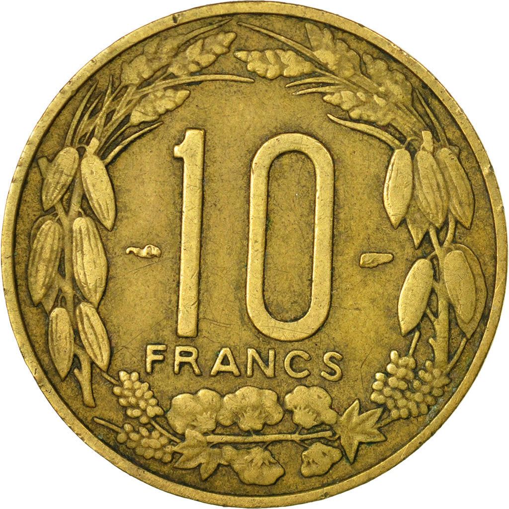 French Equatorial Africa | 10 Francs Coin | Antelope | Crops | Wreath | Km:11 | 1958