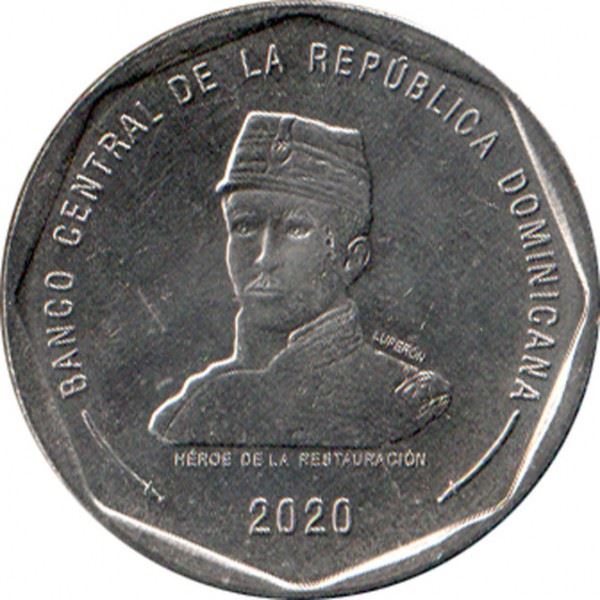 Dominican Republic | 25 Pesos Dominicanos Coin | Gregorio Luperón | Km:127 | 2017 - 2022