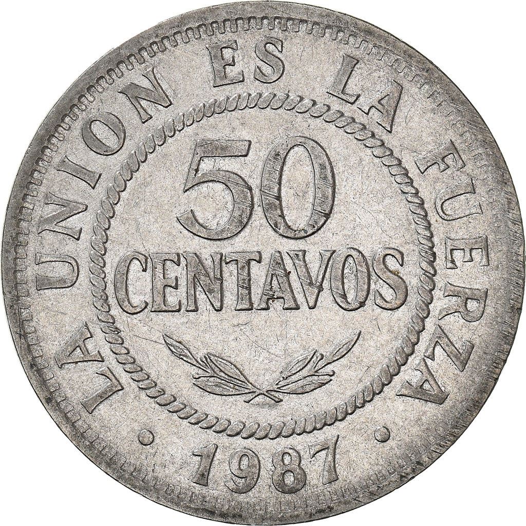 Bolivia | 50 Centavos Coin | Stainless steel | Coat of Arms | KM:204 | 1987-2008