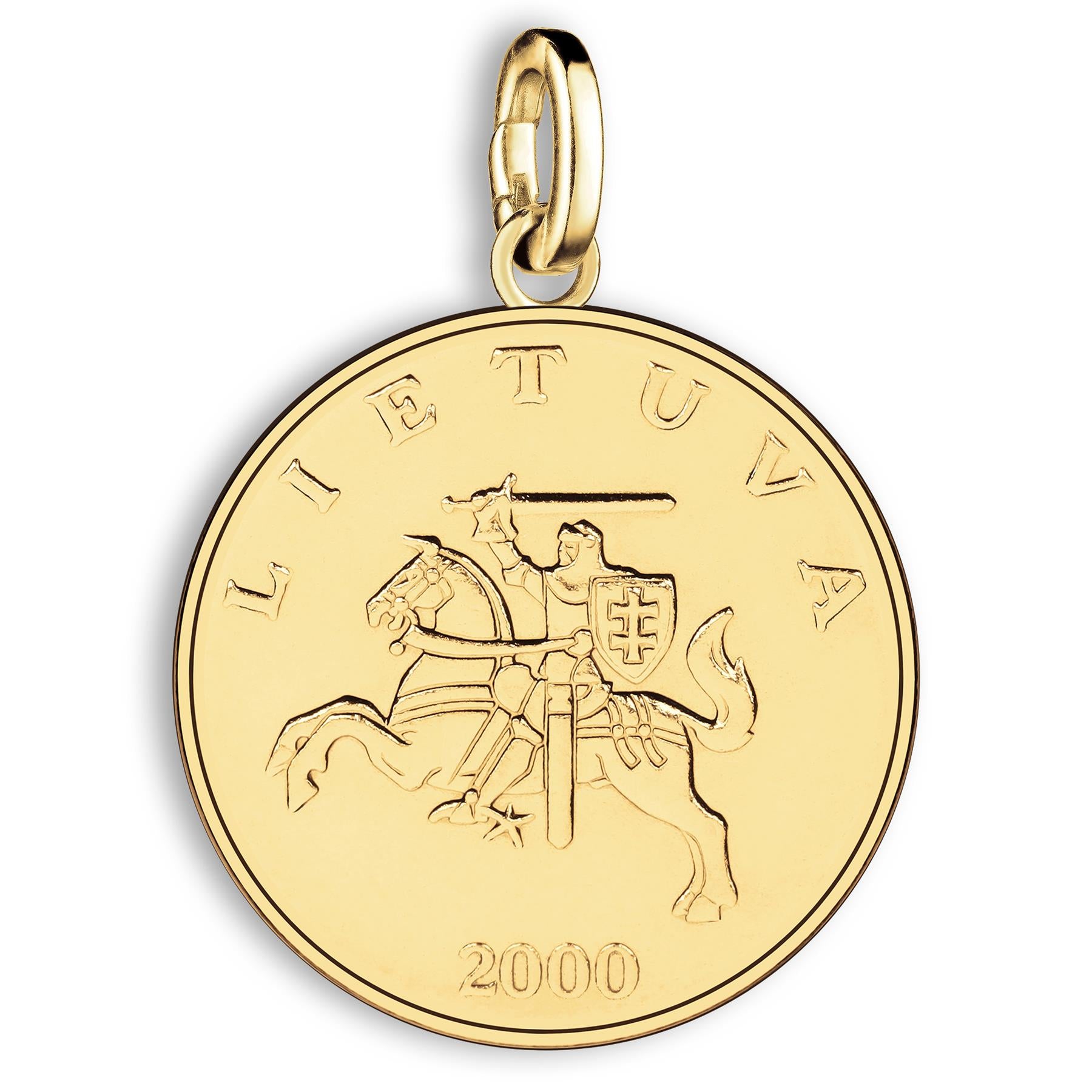 Lithuanian 1 Litas Coin Charm | 925 Sterling Silver 18K Gold Plated | 1998 - 2014