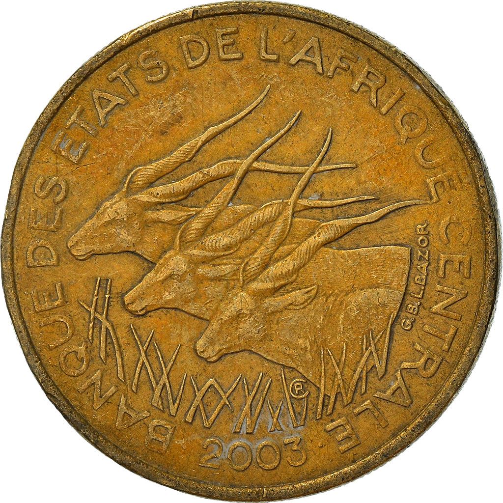 Central African States | 25 Francs Cfa Coin | Antelope | Crops | Km:10 | 1975 - 2003