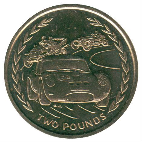 Isle of Man 2 Pounds Coin | Queen Elizabeth II | Racing Car | KM595 | 1996 - 1997
