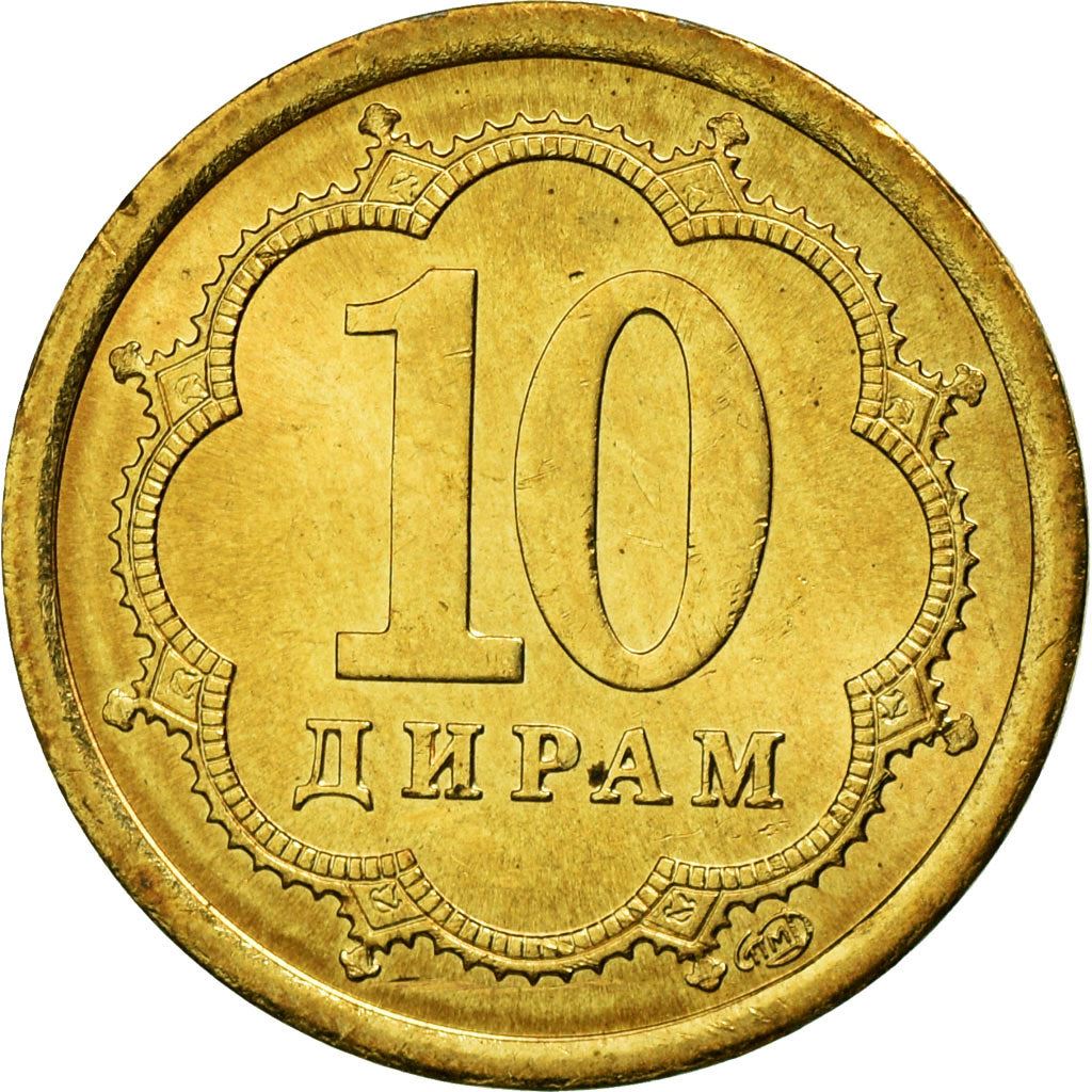 Tajikistan | 10 Diram Coin | Crown | Stars | Large Value | Km:3.2 | 2006