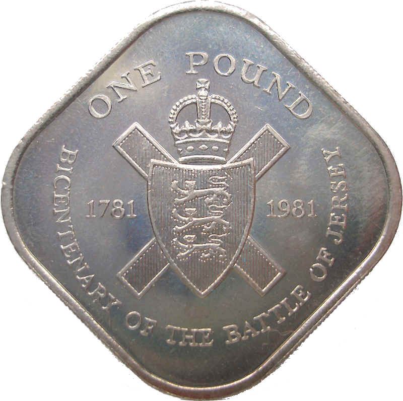 عملة جزيرة جيرسي فئة جنيه واحد | الملكة إليزابيث الثانية | معركة جيرسي | التاج | KM51 | 1981