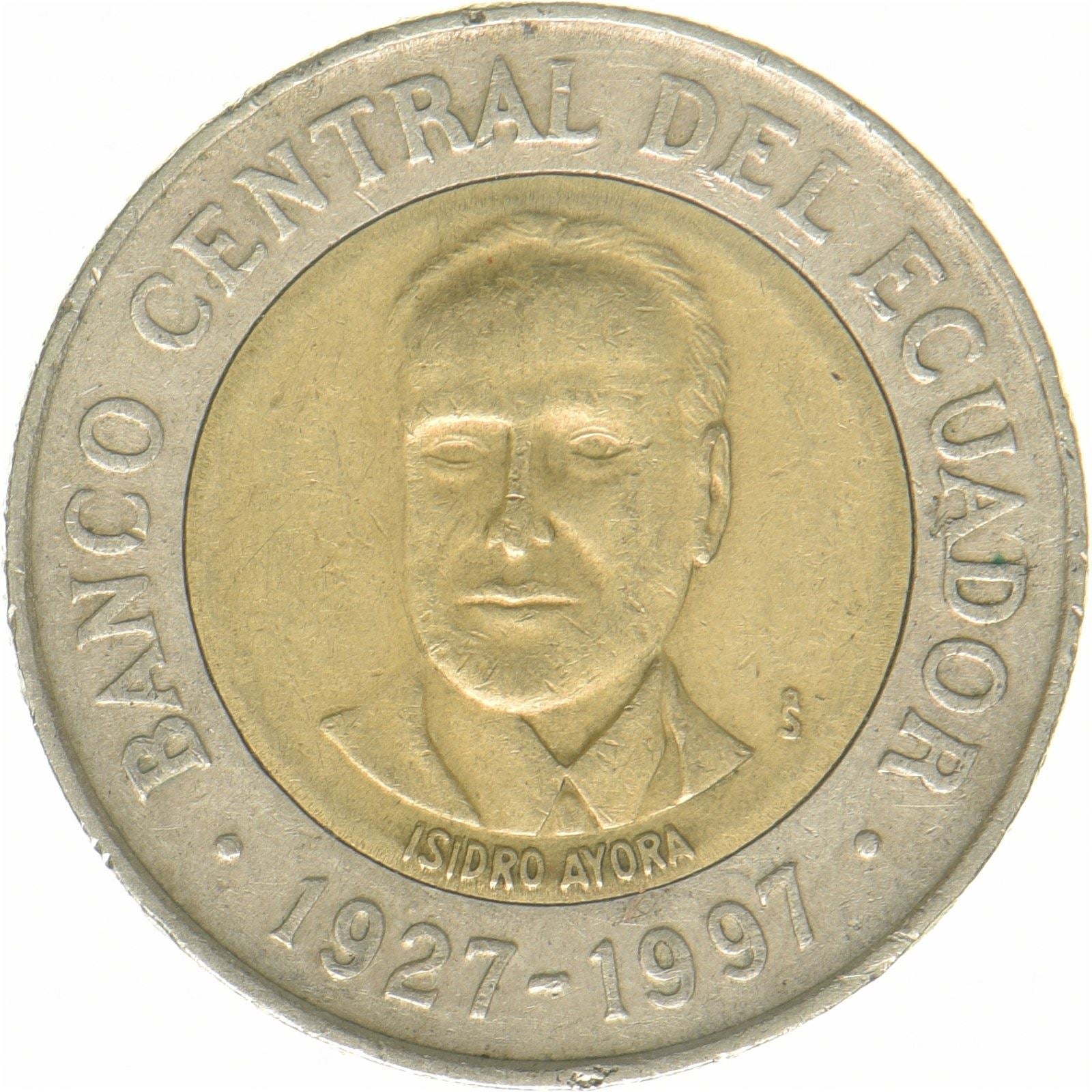 Ecuador | 500 Sucres Coin | Isidro Ayora | Bimetallic | KM:102 | 1997