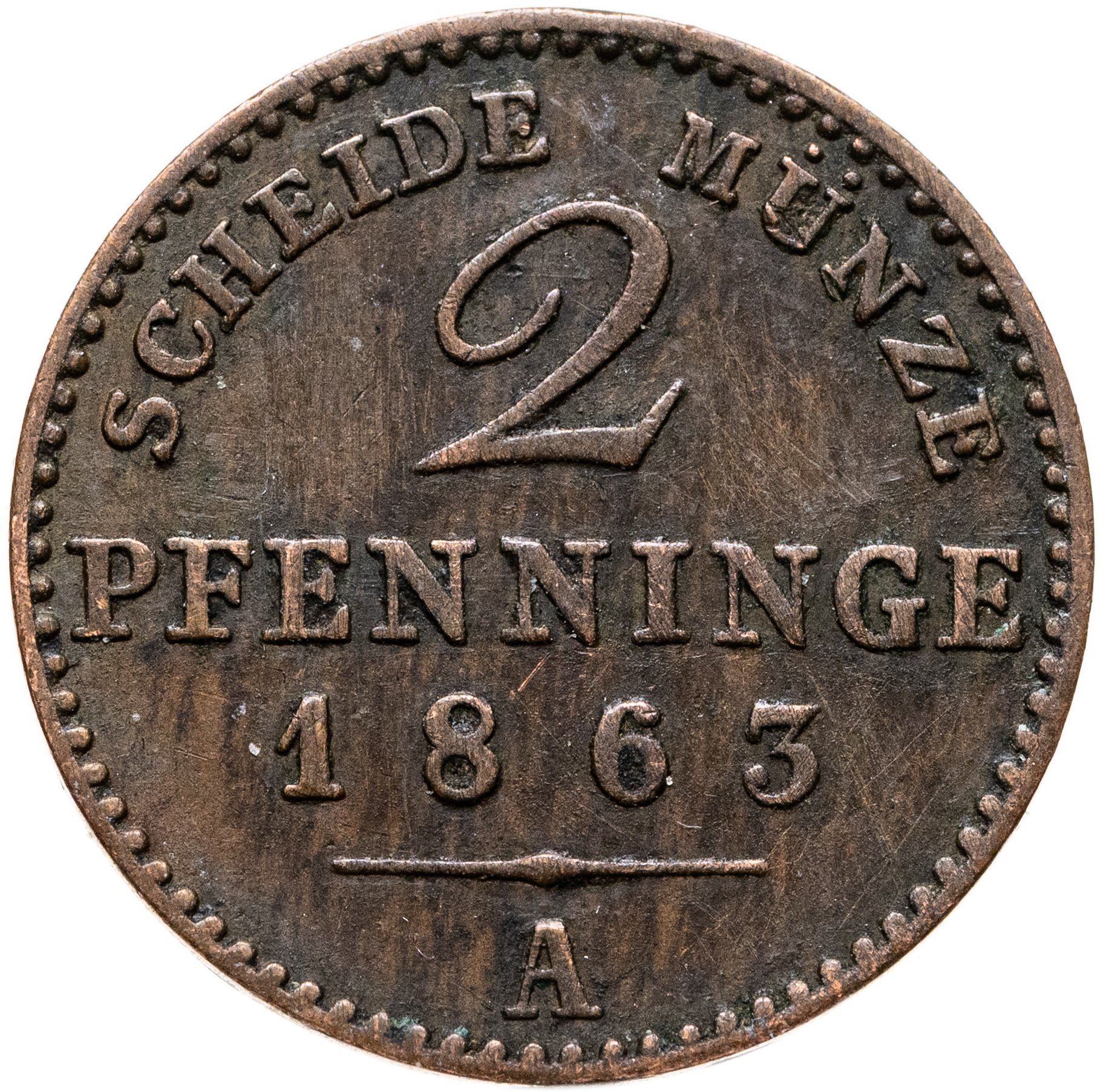 Kongeriget Preussen | 2 Pfennig Mønt | Wilhelm I | Km:481 | 1861 - 1873