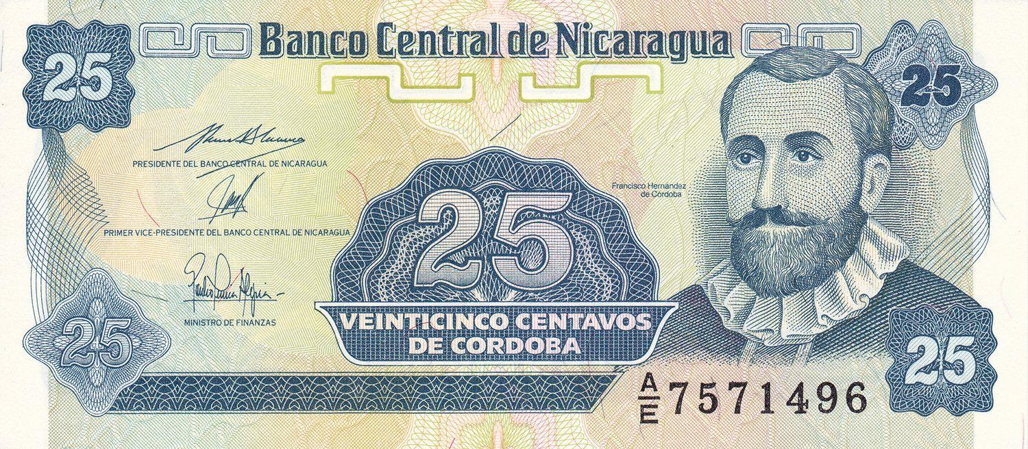 Nicaragua | 25 Centavos Banknote | 1991 | Francisco Hernandez de Cordoba | Sacuanjoche