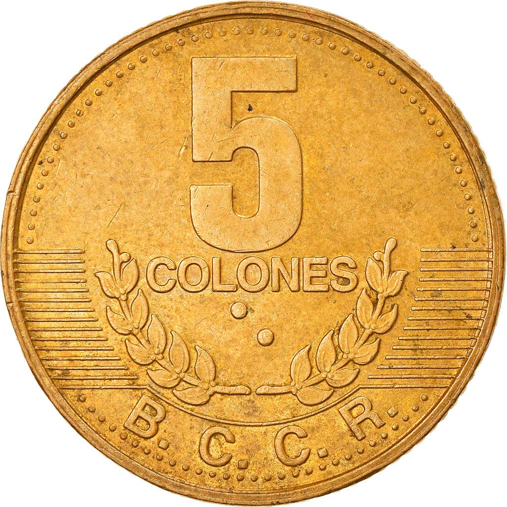 Costa Rica 5 Colones Coin | Stars | Volcno | Ship | Sun | KM227 | 1995