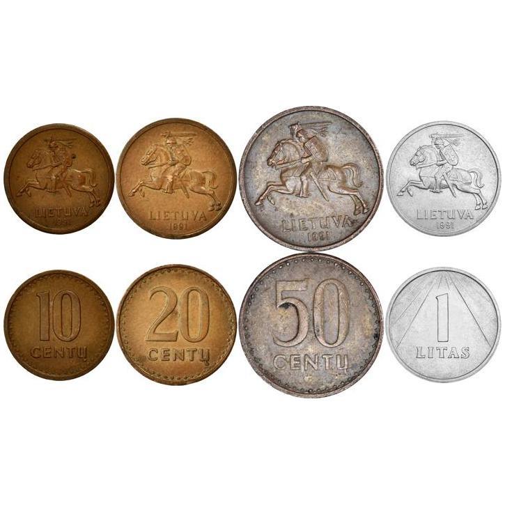 リトアニア|4枚セット|10 20 50 セントゥ 1 リタス|1991年