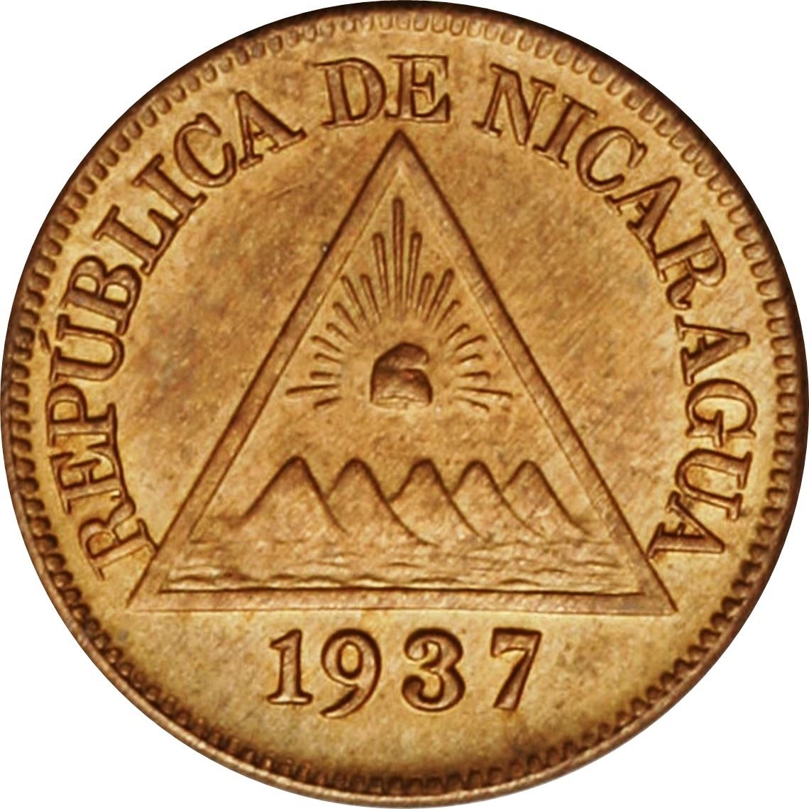 Nicaragua | 1/2 Centavo Coin | Volcanos | Sun Rays | Cap | Km:10 | 1912 - 1937