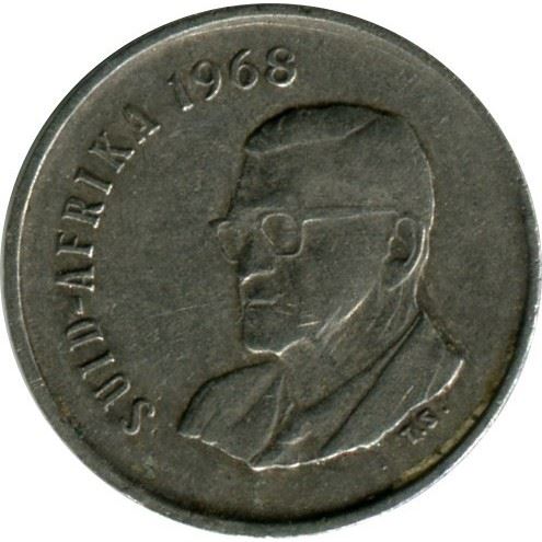 South Africa 5 Cents Coin | Charles Swart | Afrikaans Legend - SUID-AFRIKA | KM76.2 | 1968