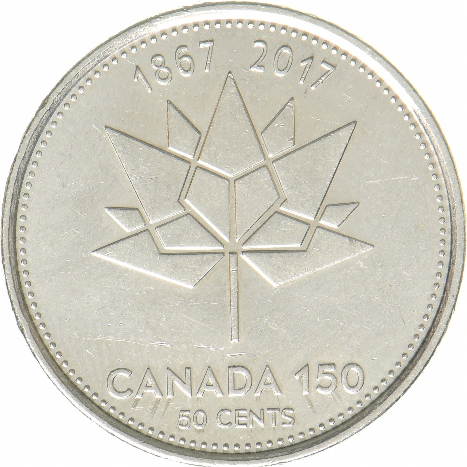Canada | 50 cent mønt | Canada 150-logo | Nikkeleret stål | KM:2303 | 2017