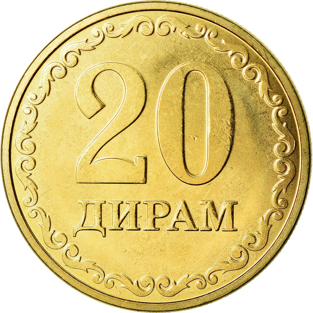 Tajikistan | 20 Diram Coin | Sunrise | Wheat | Cotton | Km:54 | 2019 - 2023