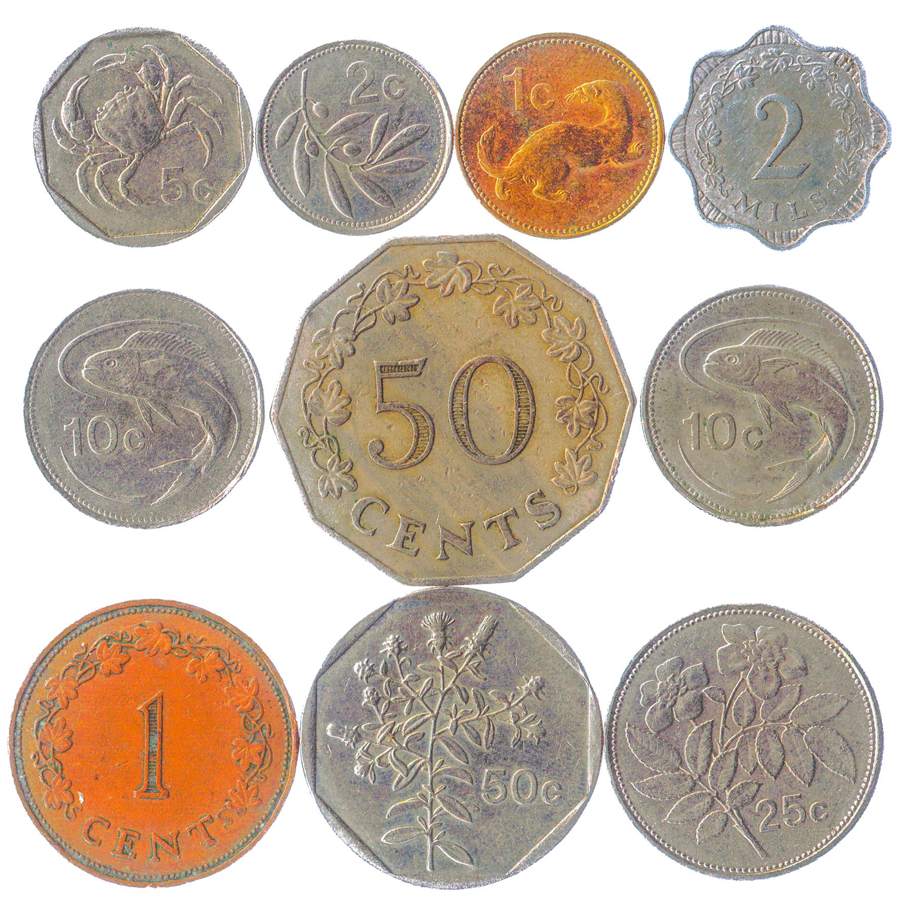 Malta 10 Mixed Coins 50 Cents | 1972 - 2007
