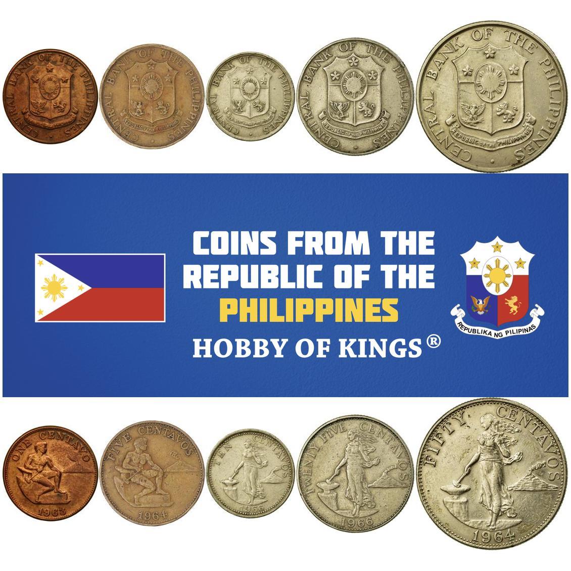 Set 5 Coins Philippines 1 5 10 25 50 Centavos 1958 - 1966