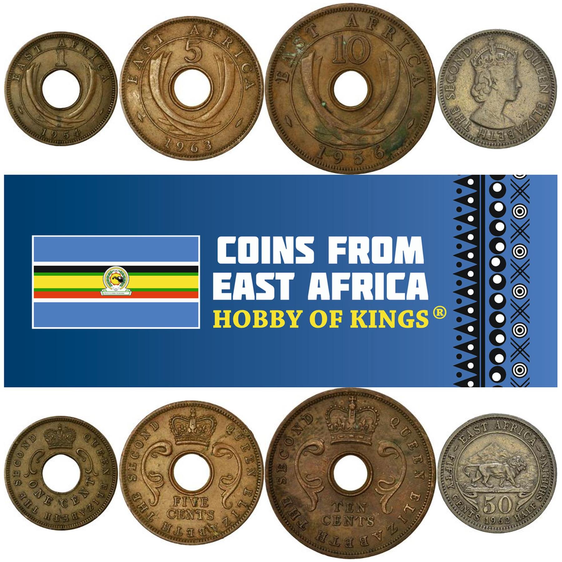 Afrique de l'Est | Ensemble de 4 pièces | 1 Cent 5 10 50 Cents | 1954 - 1964