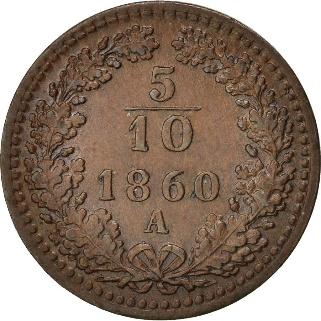 Austrian Empire | 5/10 Kreuzer Coin | Oak Wreath | Imperial Eagle | Km:2182 | 1858 - 1866