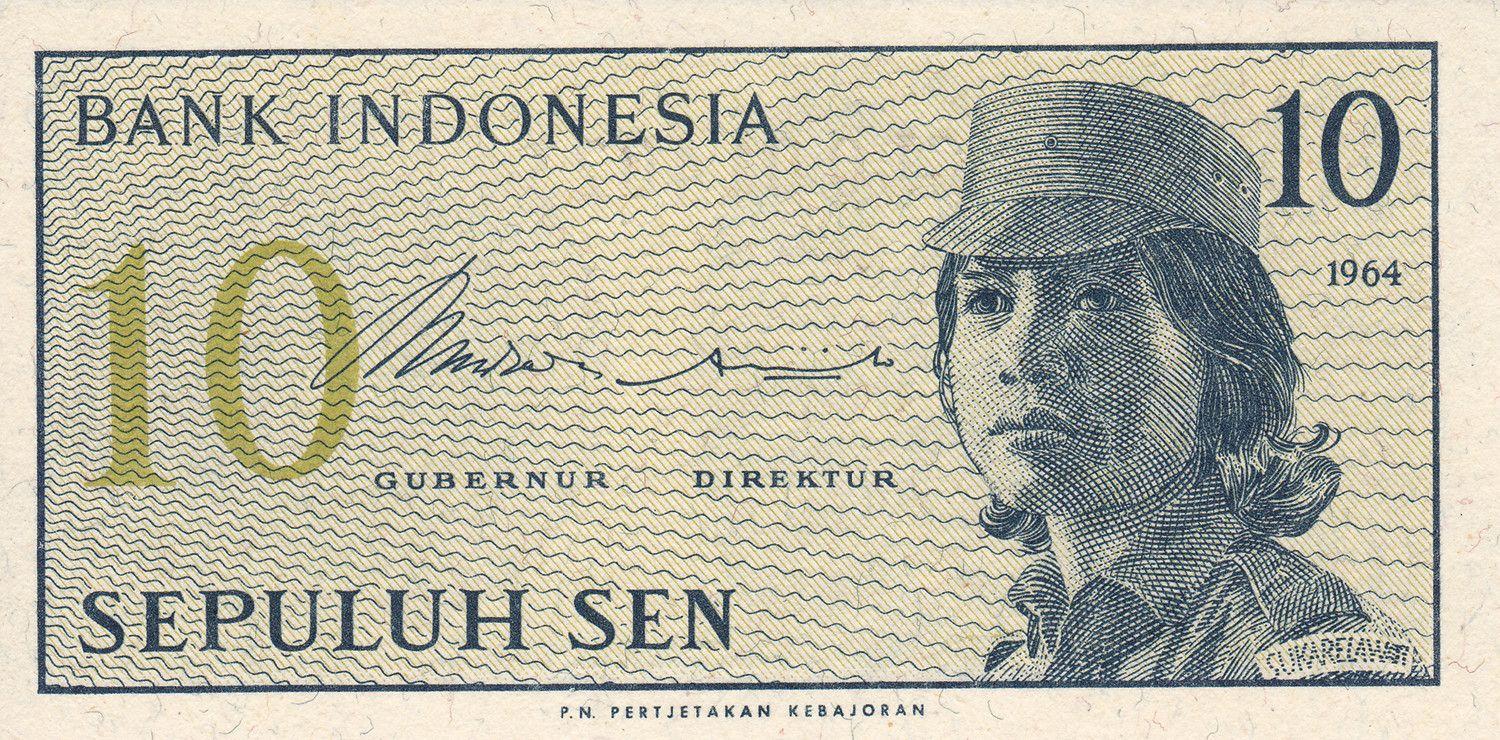Indonesia | 10 Sen Banknote | 1964 | Woman in Uniform