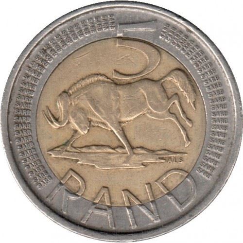 South Africa | 5 Rand Coin | Animals | Wildebeest | Gnu | Km:470 | 2009