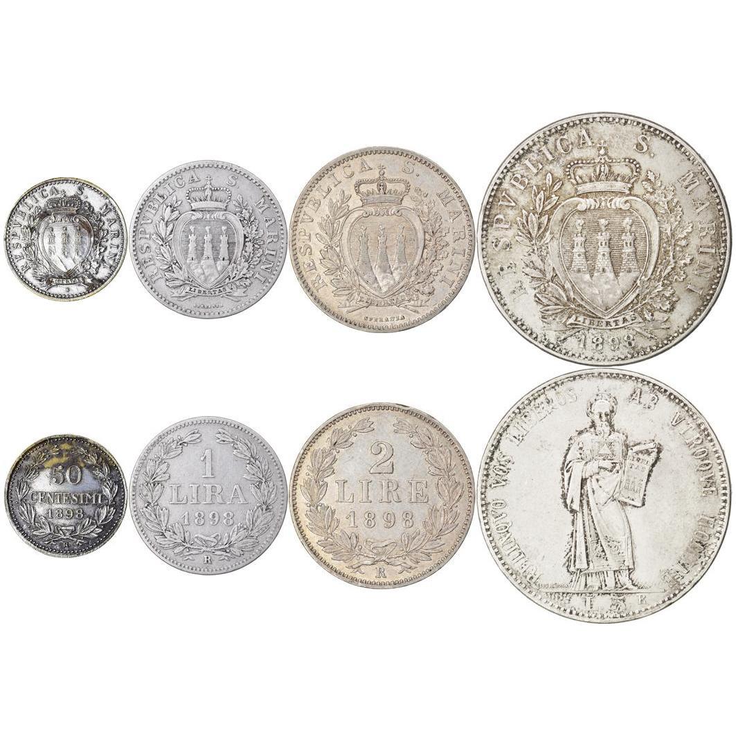 San Marino | 4 Coin Set | 50 Centesimi 1 2 5 Lira | 1898 - 1906
