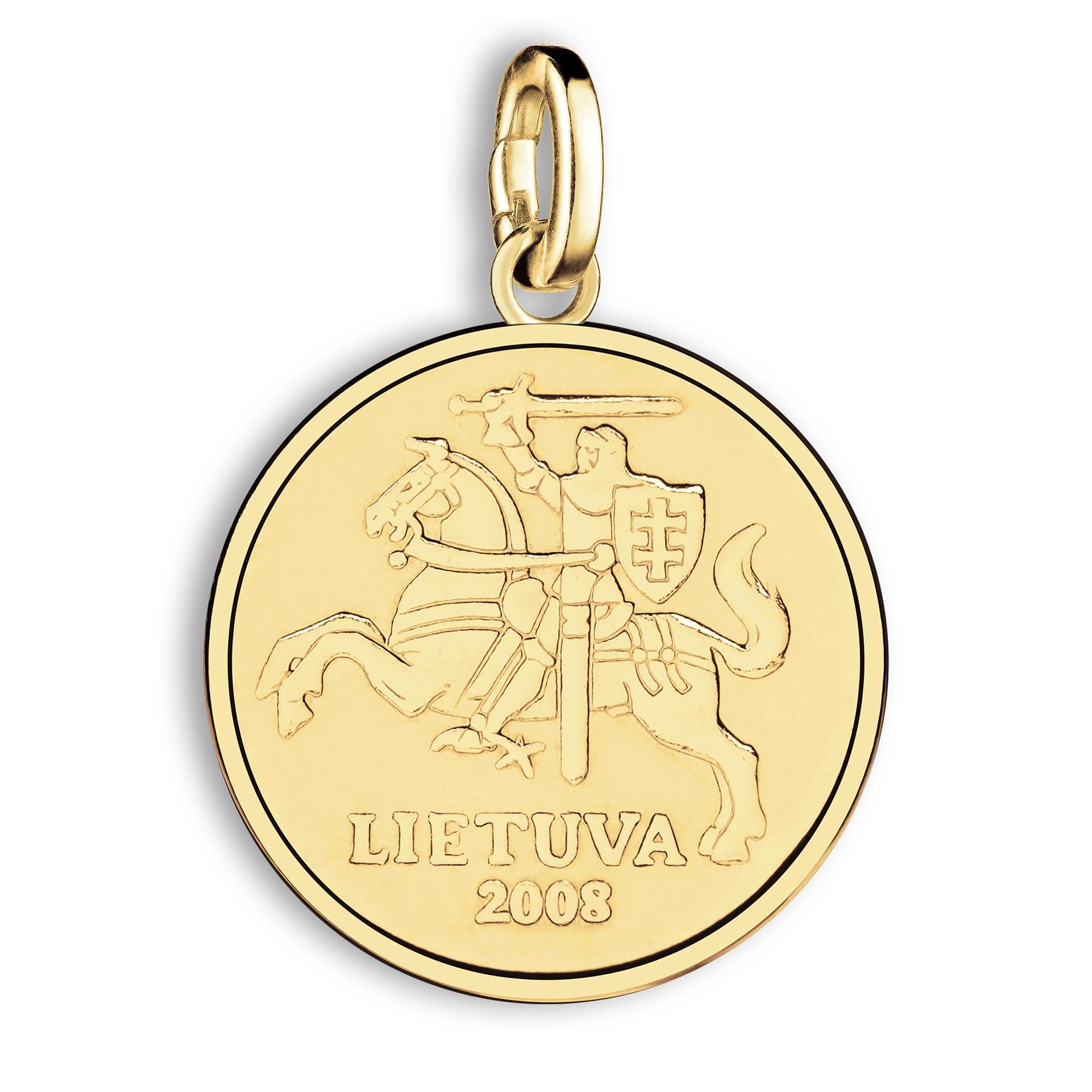 Lithuanian 10 centų Coin Charm | 925 Sterling Silver 18K Gold Plated | 1998 - 2014