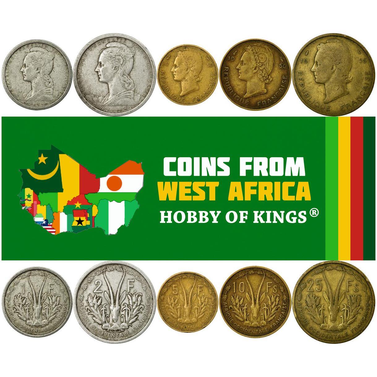 French West Africa | 5 Coin Set | 1 Franc 2 5 10 25 Francs | 1948 - 1956