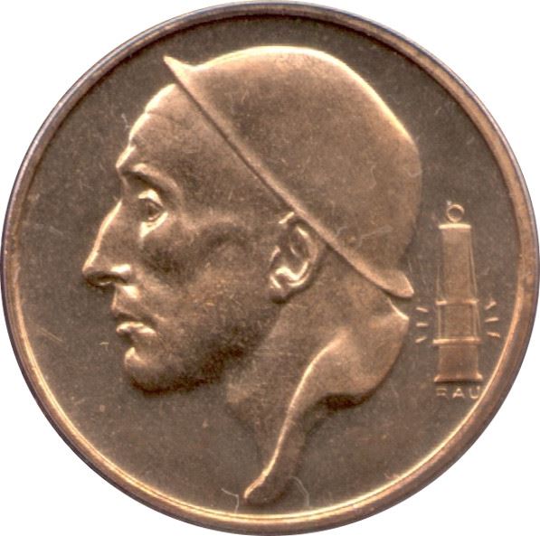 Belgium | 50 Centimes Coin | Miner | Lamp | Crown | Wings | Km:144 | 1952 - 2001
