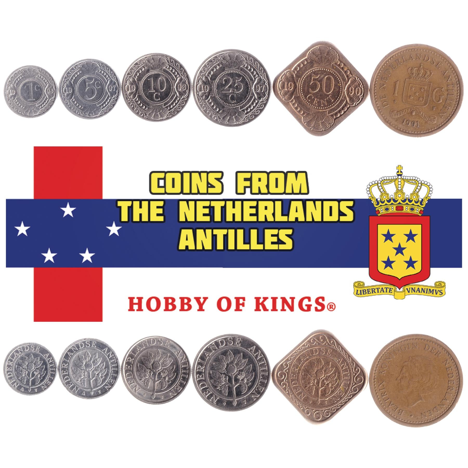 Netherlands Antillean 6 Coin Set 1 5 10 25 50 Cents 1 Gulden | Beatrix | Orange Blossom | Netherlands Antilles | 1989 - 2013