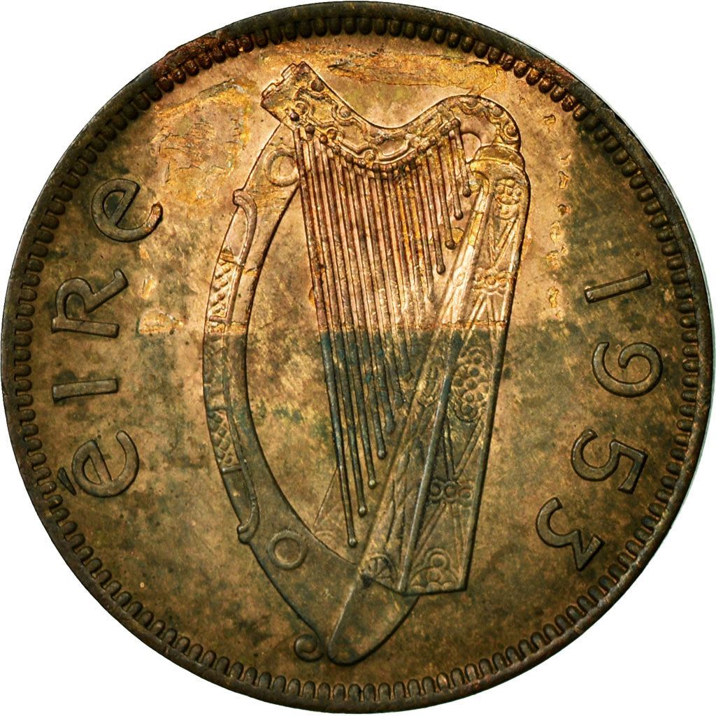 Ireland Coin Irish 1 Feoirling | Woodcock Bird | Celtic Harp | KM9 | 1939 - 1966