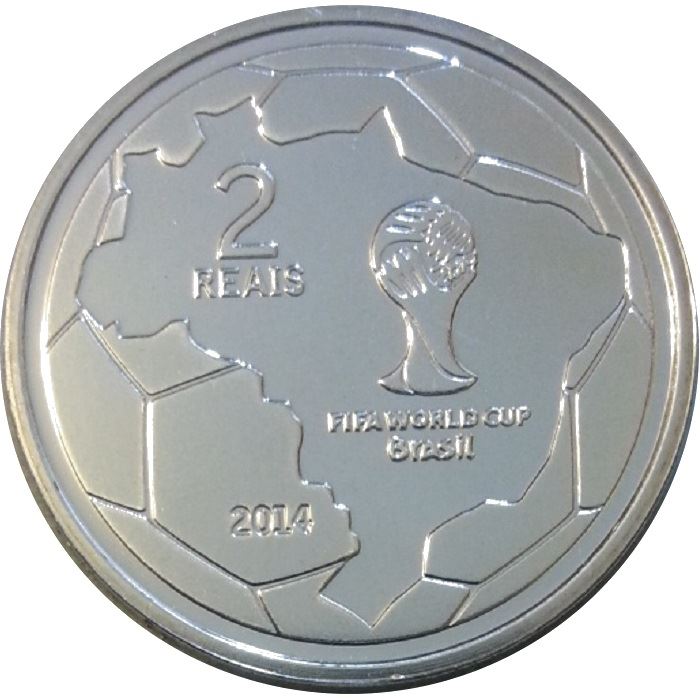 Brazil 2 Reais Coin | FIFA World Cup | 2014 - Heading the Ball | KM693