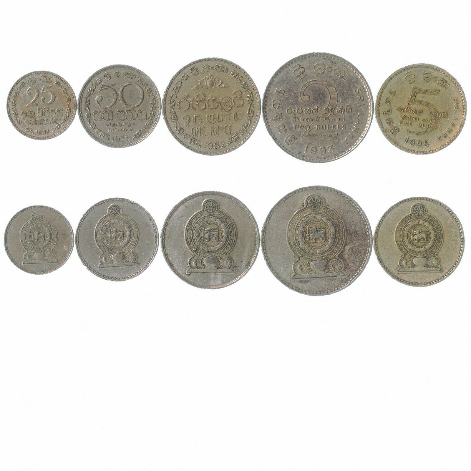 5 Mixed Coins From Sri Lanka | Cents Rupees | Gold Lion | 1972 - 2017