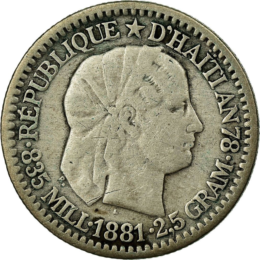 Haiti | 10 Centimes Coin | Libertine | Palm Tree | Cannon | Km:44 | 1881 - 1894