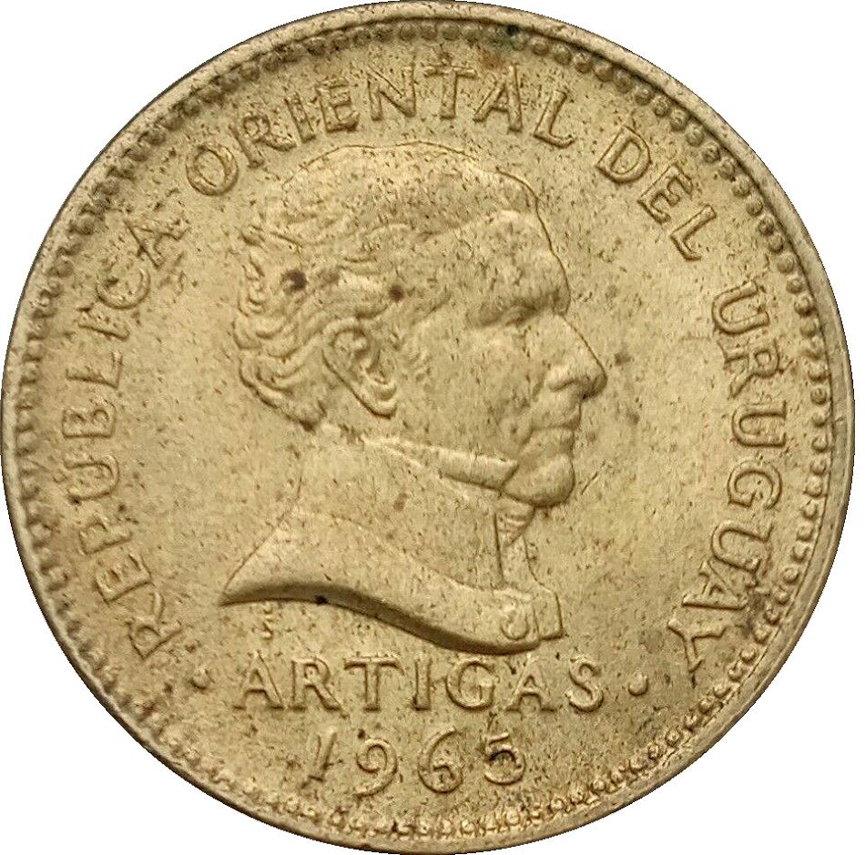 Uruguay 1 Peso Coin | Artigas | Sun | KM46 | 1965