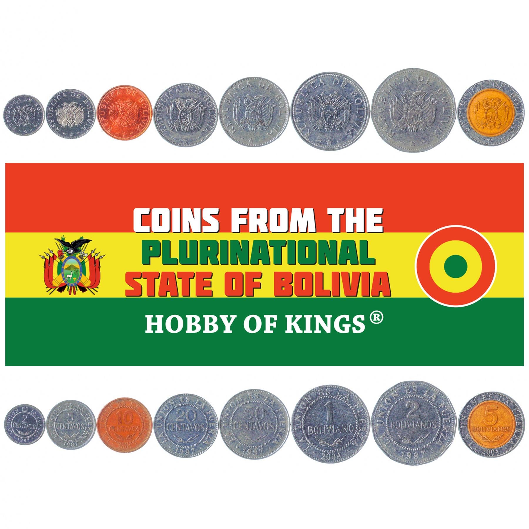 Bolivia | Set van 8 munten | 2, 5, 10, 20, 50 centavos, 1, 2, 5 bolivianos | 1987–2008