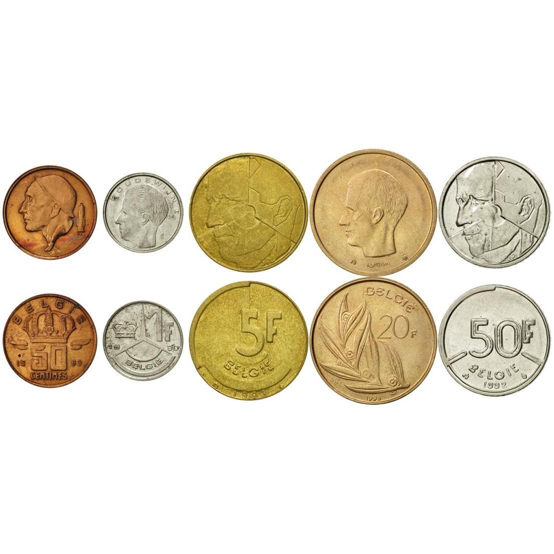 Belgium | 5 Coin Set | 50 Centimes 1 Franc 5 20 50 Francs | 1980 - 1993