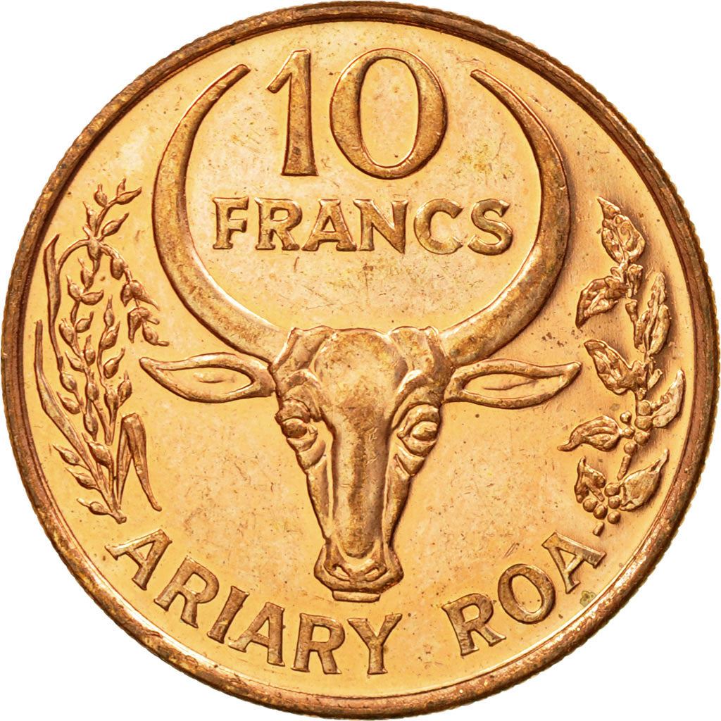 Madagascar | 10 Francs / 2 Ariary Coin | Vanilla | Zebu | Km:22 | 1996