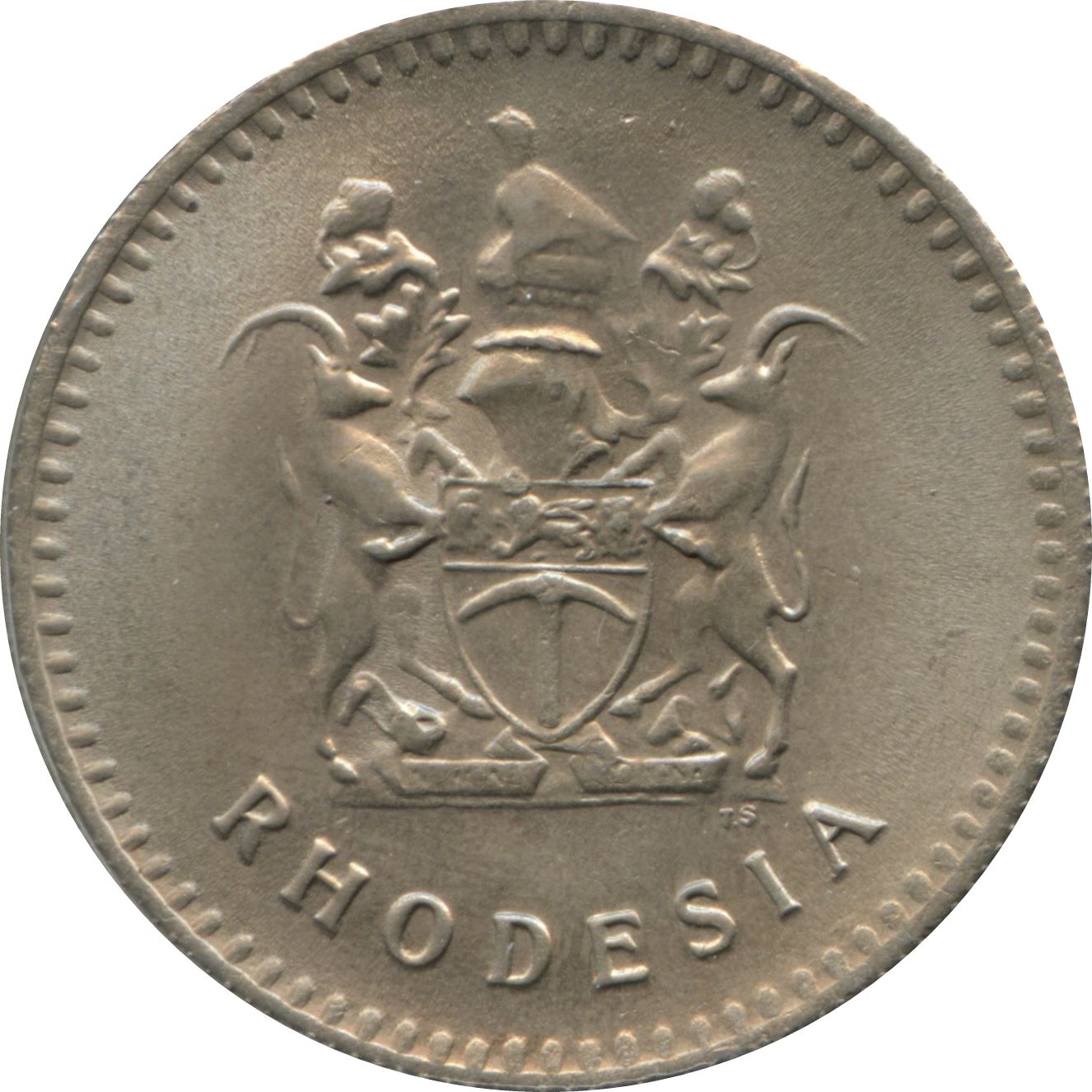 Rhodesia | 20 Cents Coin | Antelopes | Zimbabwe Bird | Km:15 | 1975 - 1977