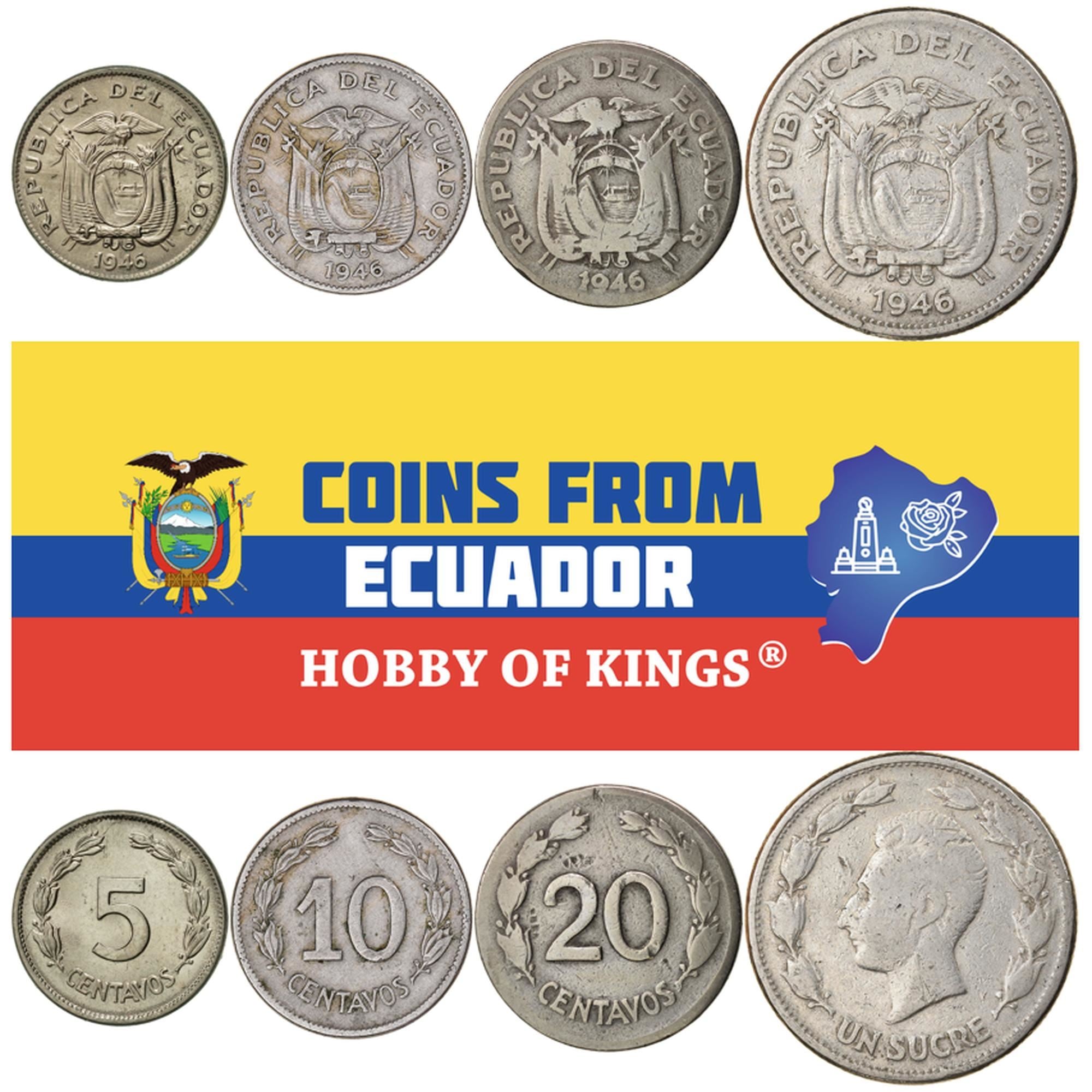 Ecuador | Sæt med 4 mønter | 5, 10, 20 centavos og 1 sucre | 1937-1946