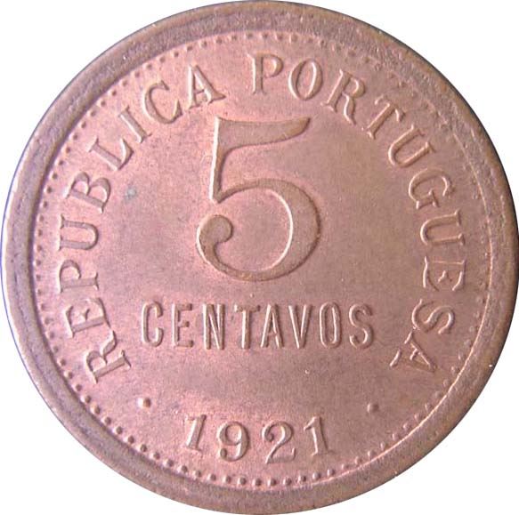 Portugal 5 Centavos Coin | Armillary Sphere | KM569 | 1920 - 1922