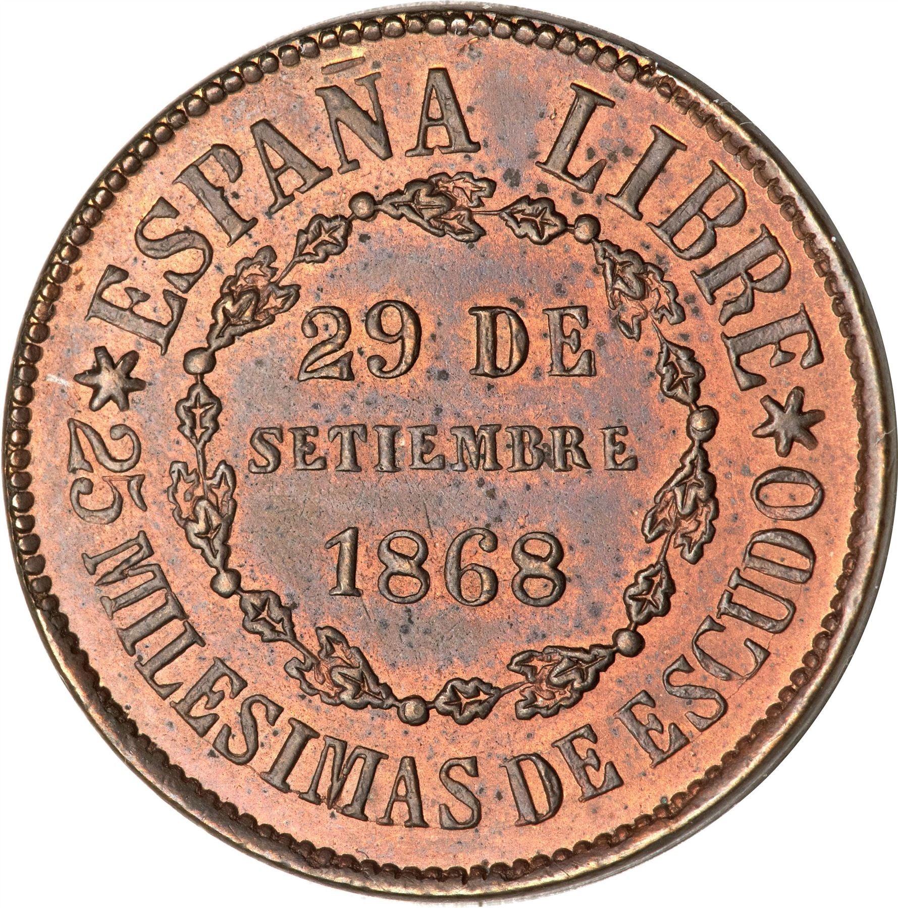 Spain 25 Milesimas de Escudo - Provisional Government | KM645 | 1868 Eagle