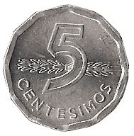 Uruguay 5 Centesimos Coin | Ox | Laurel Branch | KM73 | 1977 - 1978