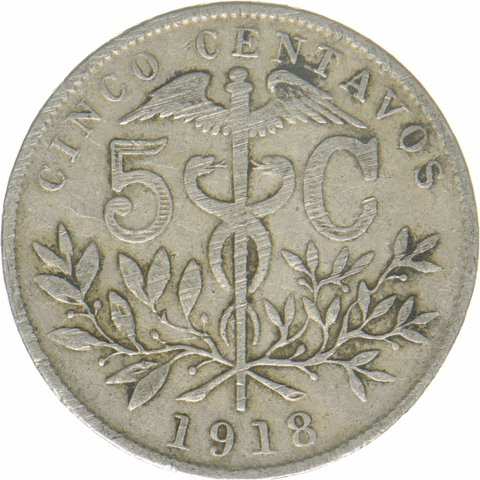 Bolivia | 5 Centavos Coin | Caduceus | Copper-nickel | KM:173 | 1893-1919