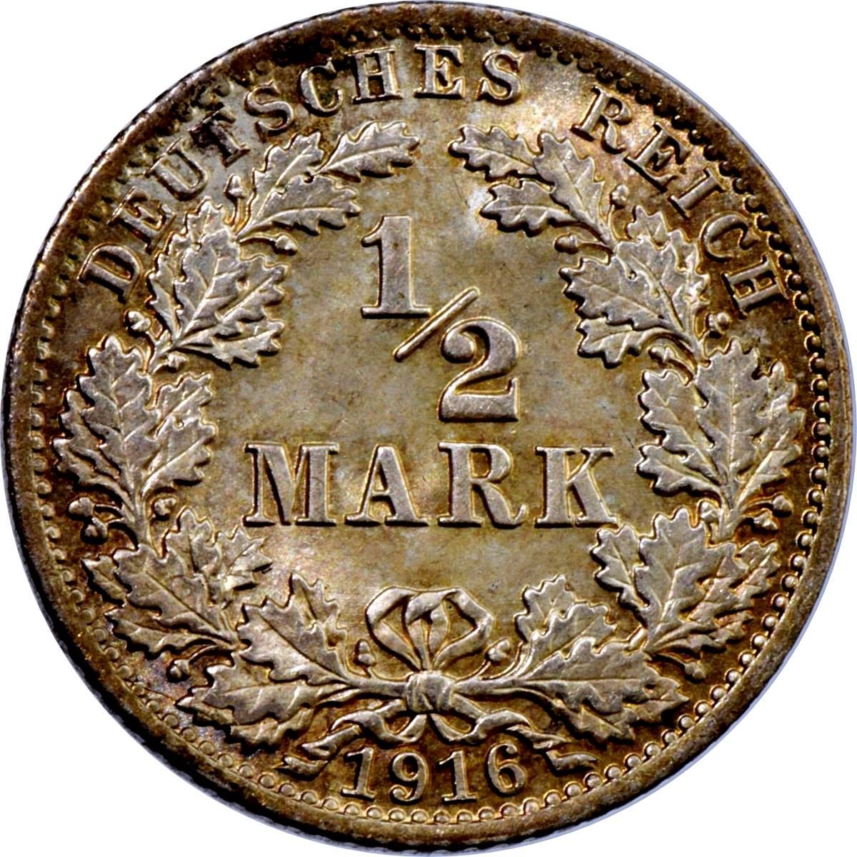 German Empire 1/2 Mark Coin | Deutsches Reich | Wilhelm II | Type 2 | KM17 | 1905 - 1919