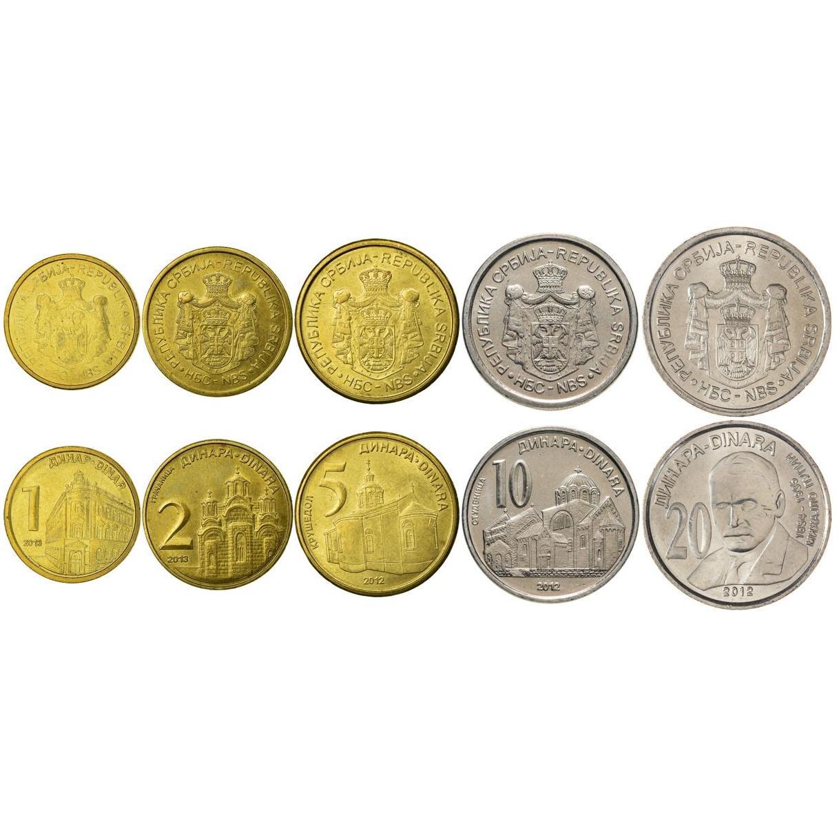 Serbia | 5 Coin Set | 1 Dinar 2 5 10 20 Dinars | 2011 - 2025