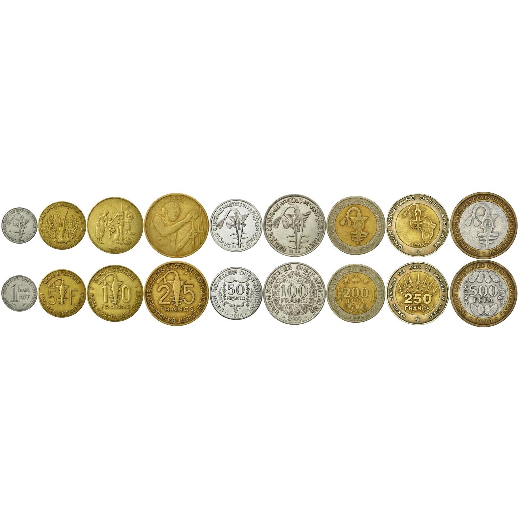 Western African States | 9 Coin Set | 1 5 10 25 50 100 200 250 500 Francs CFA | 1965 - 2024