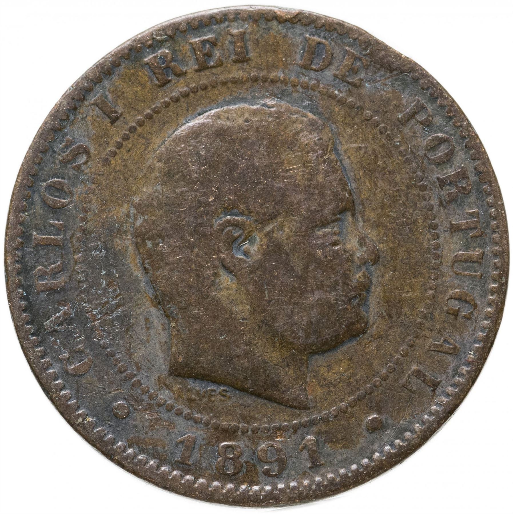 Portugal 10 Reis Coin | King Carlos I | KM532 | 1891 - 1892