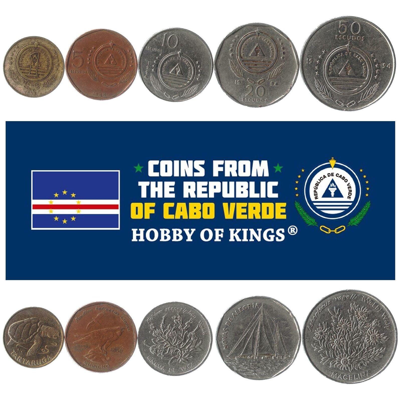 5 Mixed Coins From Cape Verde | 1 - 50 Escudos | 1994