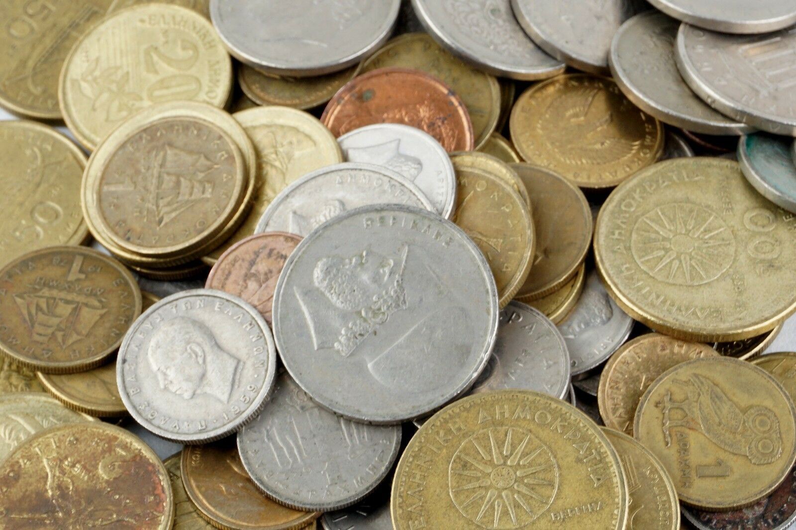 Greek 10 Mixed Coins | Greece | King Paul I | Constantine II | Lepta | Drachmes | 1954 - 2002